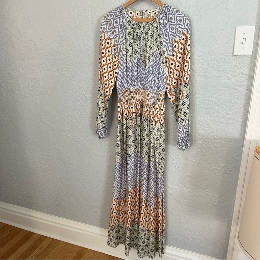 Boden Long sleeve Smocked Waist Maxi Raglan Multi Geo Trance Maxi dress - Picture 5 of 8